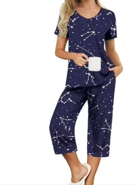 Women's Navy Constellation V-Neck Pajama Set
